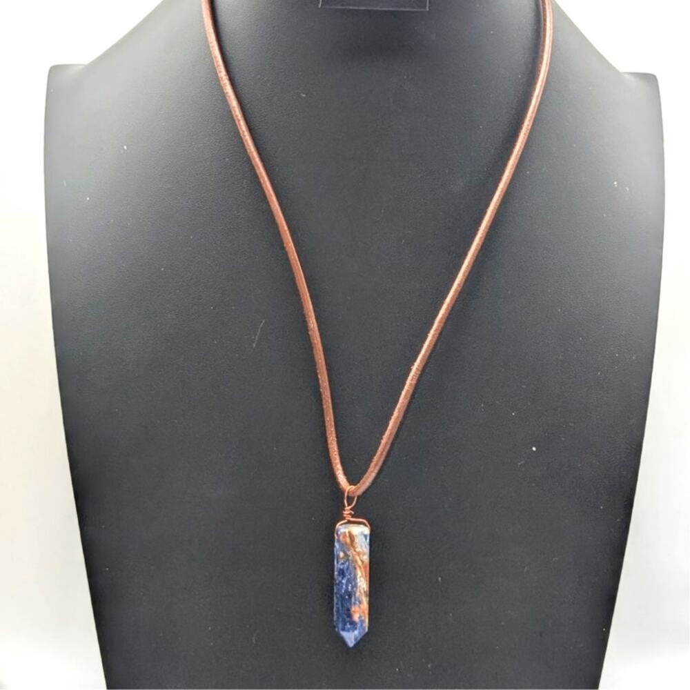 Vintage Sodalite Pendant on Brown 22" Cord Necklace